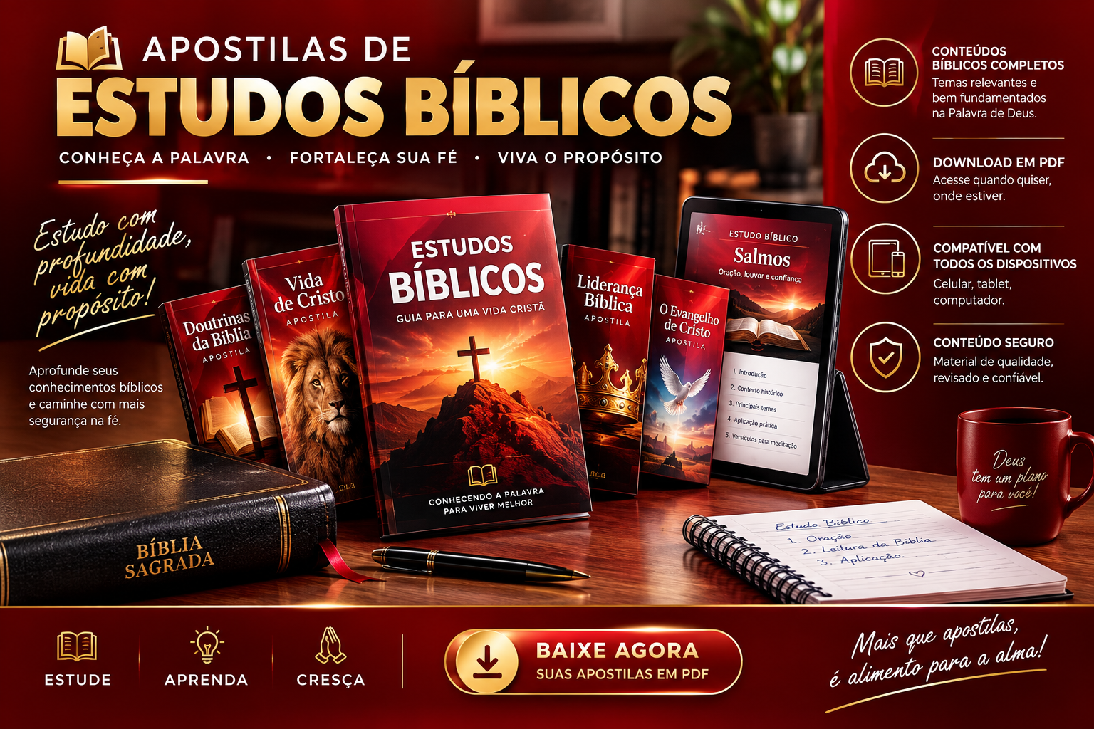 Apostilas de estudos impressas e encadernadas