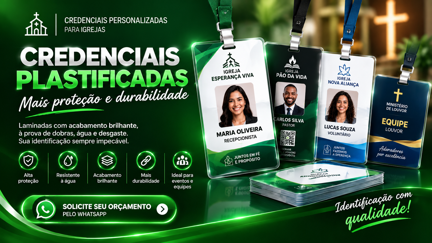 Credencial institucional com QR code, código de barras e chip