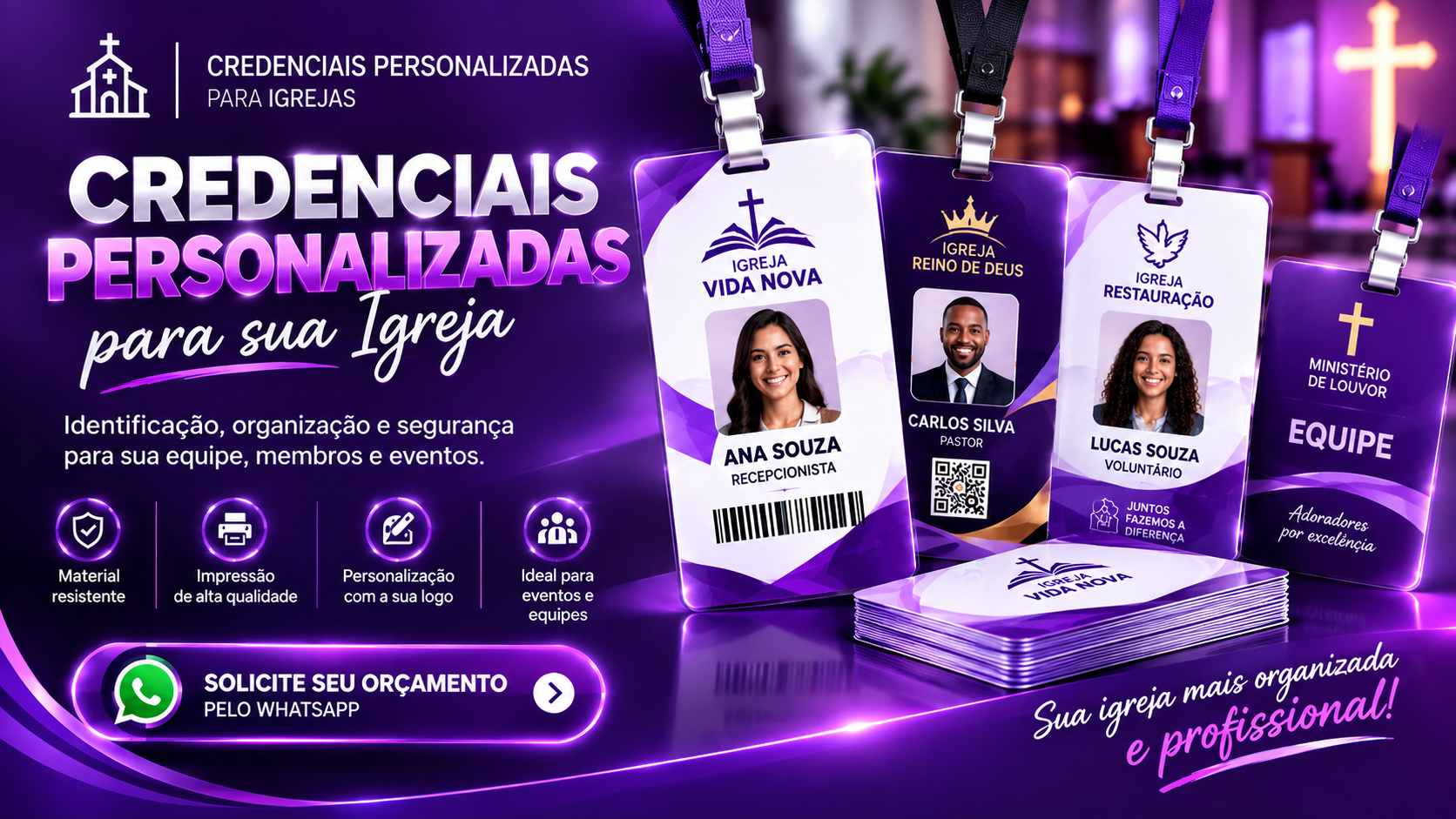 Credenciais de evento impressas em alta resolução