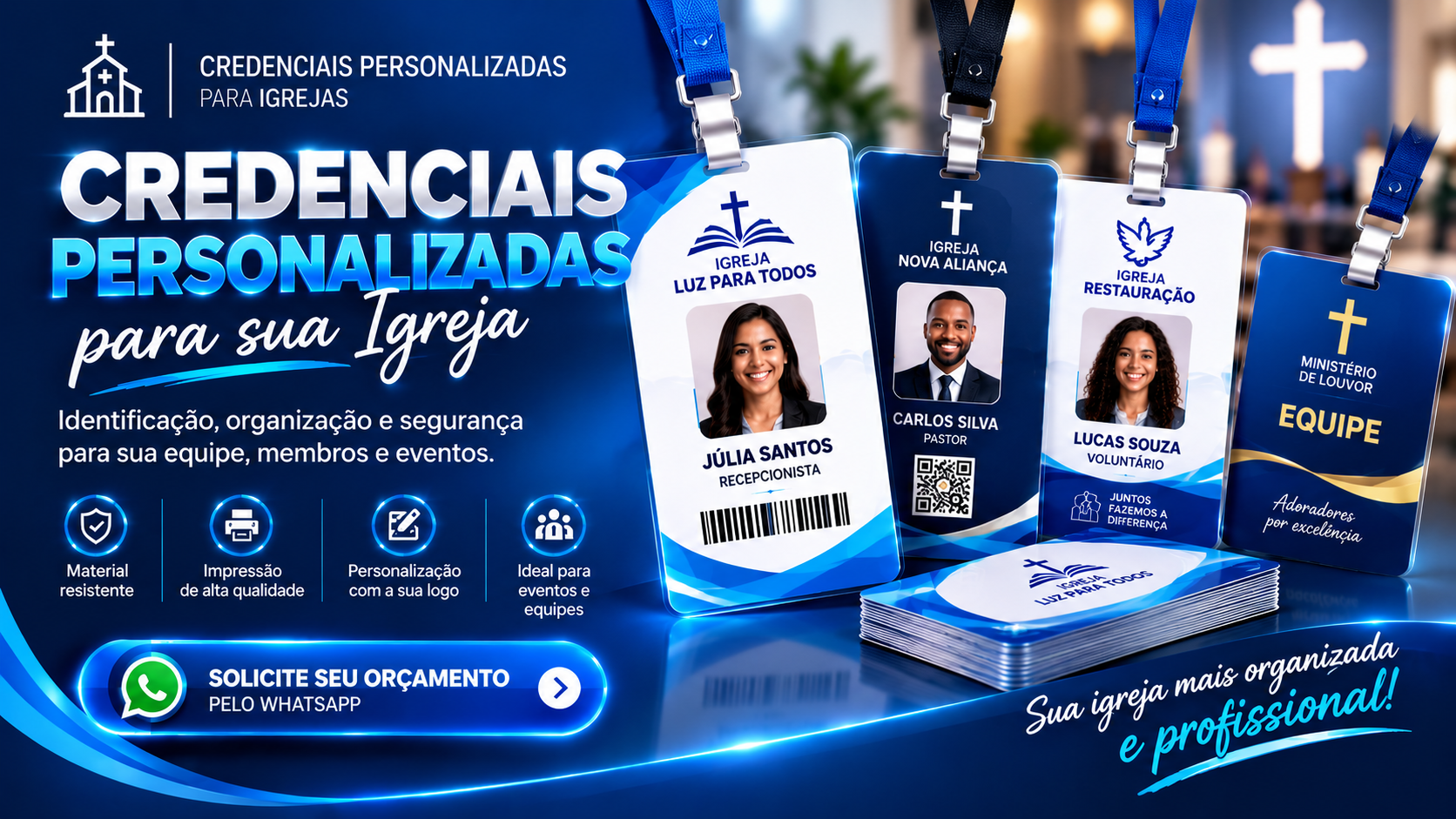 Credencial de evento com cordão, para congressos e retiros